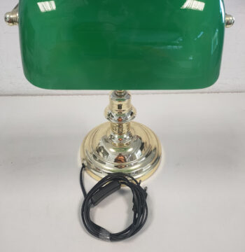 Lampada da Notaio con Calotta Orientabile in Vetro Verde Vintage Inizio '900