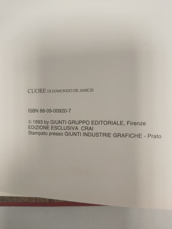 Libro CUORE Edmondo de Amicis Giunti Marzocco 1993