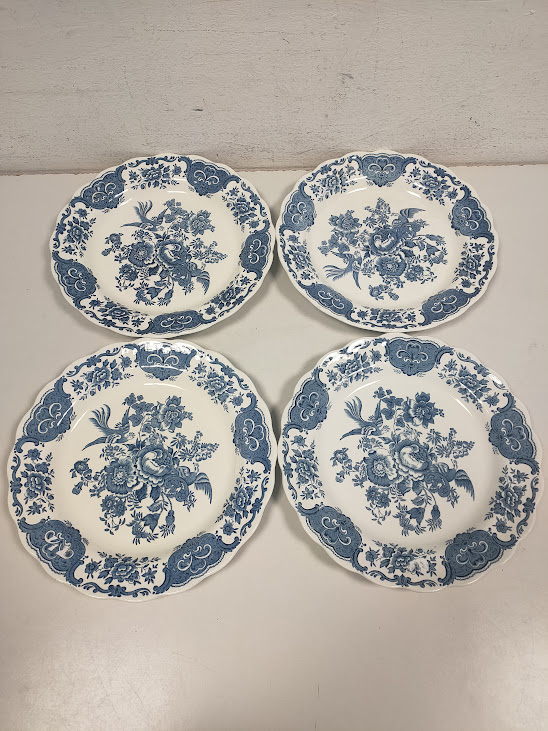 Set 4 Piatti in Ceramica Inglese Decorati con Motivo Windsor Anni '80