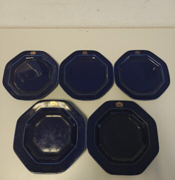 Set 5 Piatti Ottagonali Color Blu Navy Marcati Rothmans Vintage Anni '80