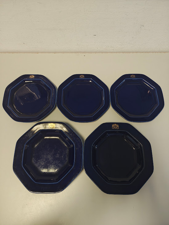 Set 5 Piatti Ottagonali Color Blu Navy Marcati Rothmans Vintage Anni '80