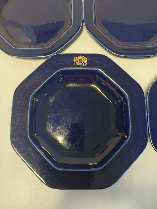 Set 5 Piatti Ottagonali Color Blu Navy Marcati Rothmans Vintage Anni '80