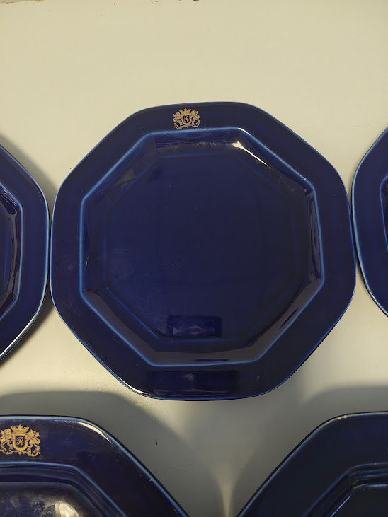 Set 5 Piatti Ottagonali Color Blu Navy Marcati Rothmans Vintage Anni '80