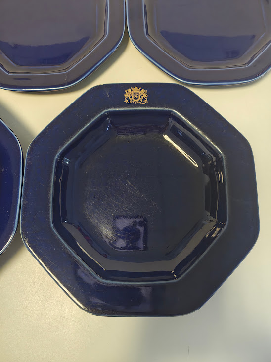 Set 5 Piatti Ottagonali Color Blu Navy Marcati Rothmans Vintage Anni '80