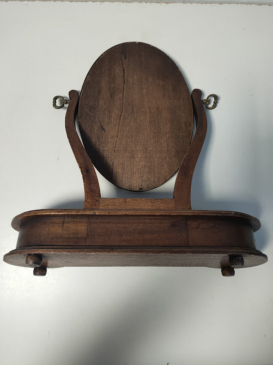 Specchiera Basculante Da Tavolo Legno Con Cassetto Artigianato Vintage Anni ‘60