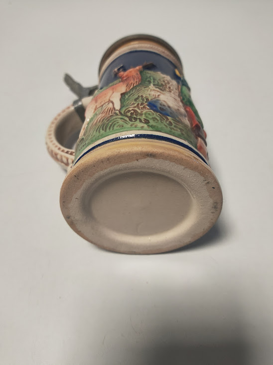 Boccale da Birra Tedesco con Coperchio in Ceramica e Peltro Vintage