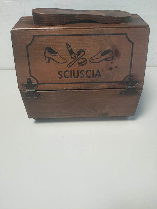 Cassetta Porta Lustrascarpe in Legno, Comunemente Chiamata Sciuscià vintage Anni '80