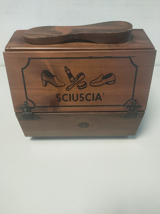 Cassetta Porta Lustrascarpe in Legno, Comunemente Chiamata Sciuscià vintage Anni '80
