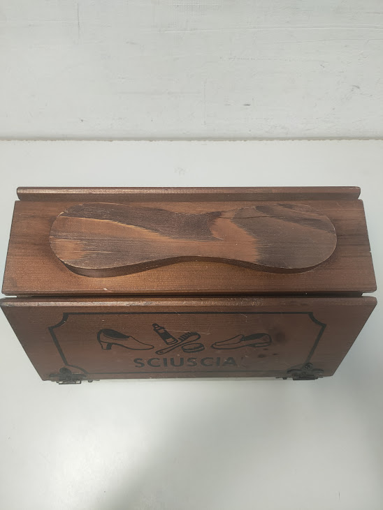 Cassetta Porta Lustrascarpe in Legno, Comunemente Chiamata Sciuscià vintage Anni '80