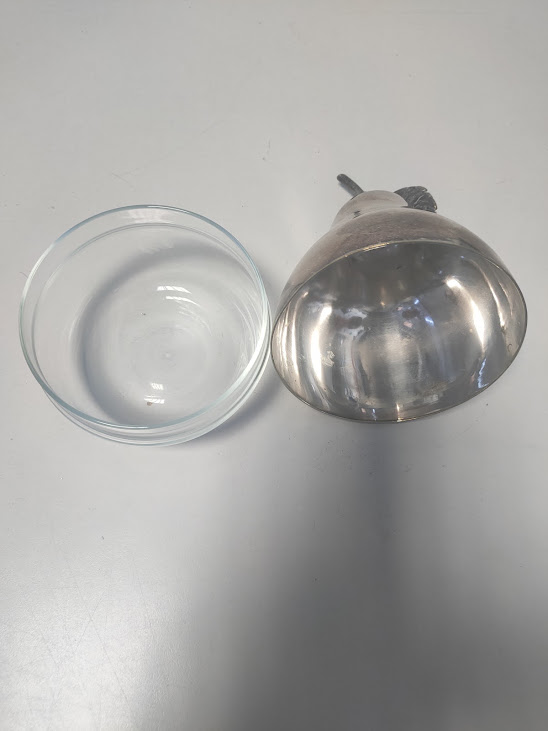 Contenitore a Forma di Pera in Metallo Argentato e Vetro Vintage Anni 70
