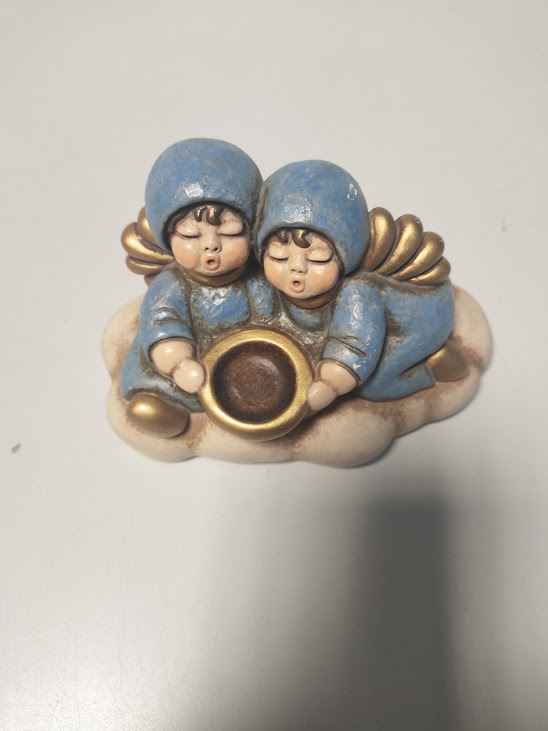 Coppia di Angioletti Cantanti in Ginocchio su una Nuvola della Thun Vintage Anni 2000
