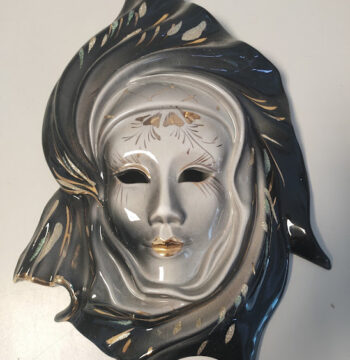 Maschera Veneziana Decorativa in Ceramica Smaltata da Parete Anni '90