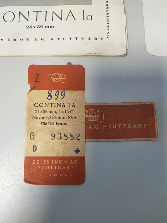 Scatola Zeiss Ikon Contina Ia Libretto di Istruzioni e Certificato