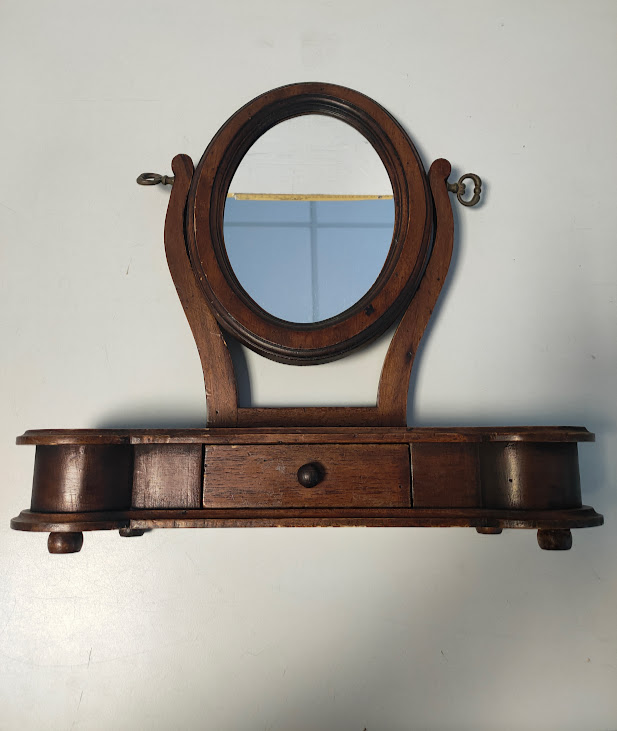 Specchiera Basculante Da Tavolo Legno Con Cassetto Artigianato Vintage Anni ‘60