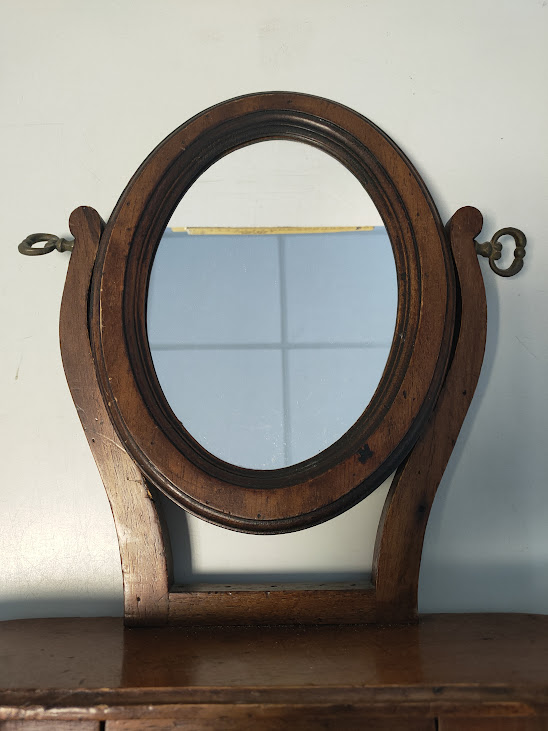 Specchiera Basculante Da Tavolo Legno Con Cassetto Artigianato Vintage Anni ‘60