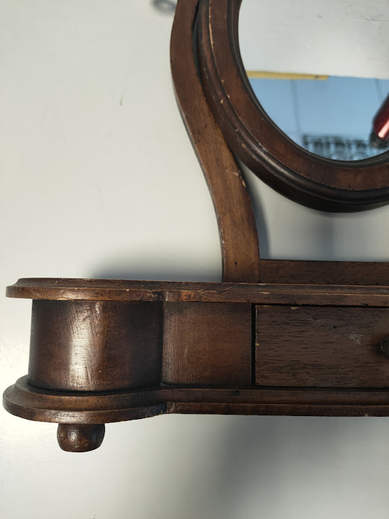 Specchiera Basculante Da Tavolo Legno Con Cassetto Artigianato Vintage Anni ‘60