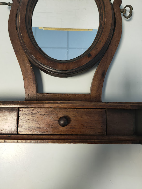 Specchiera Basculante Da Tavolo Legno Con Cassetto Artigianato Vintage Anni ‘60