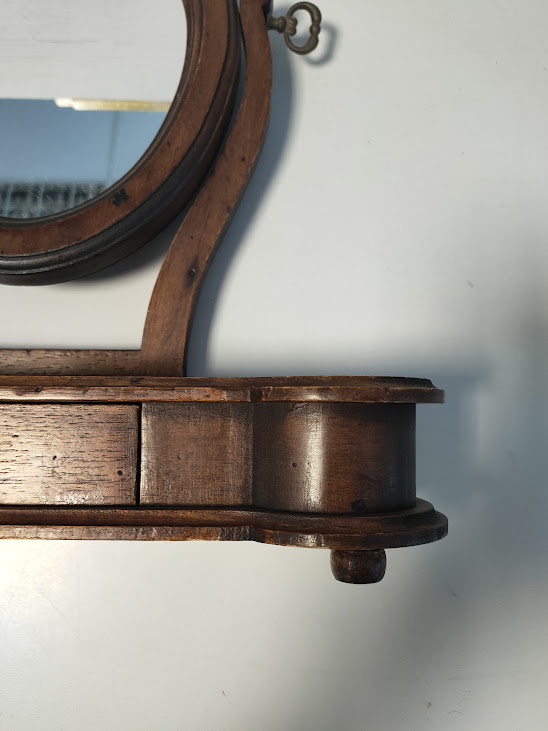 Specchiera Basculante Da Tavolo Legno Con Cassetto Artigianato Vintage Anni ‘60
