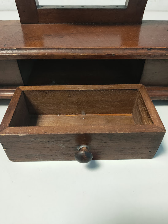 Specchiera Basculante Da Tavolo Legno Con Cassetto Artigianato Vintage Anni ‘60