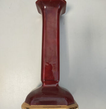 Vaso in Ceramica Bordeaux con Base Squadrata con Dettagli Dorati Vintage Anni ' 70