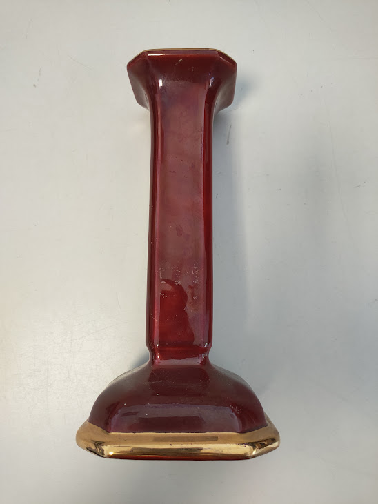 Vaso in Ceramica Bordeaux con Base Squadrata con Dettagli Dorati Vintage Anni ' 70