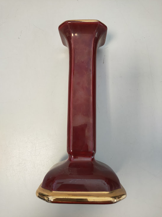 Vaso in Ceramica Bordeaux con Base Squadrata con Dettagli Dorati Vintage Anni ' 70