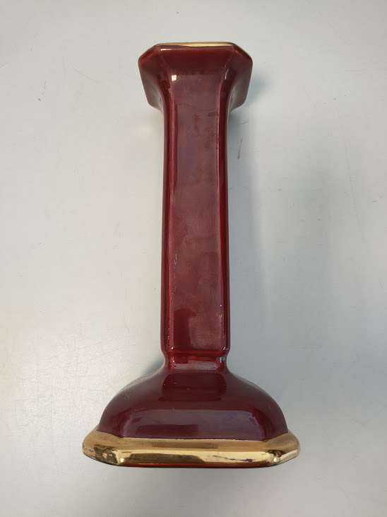 Vaso in Ceramica Bordeaux con Base Squadrata con Dettagli Dorati Vintage Anni ' 70