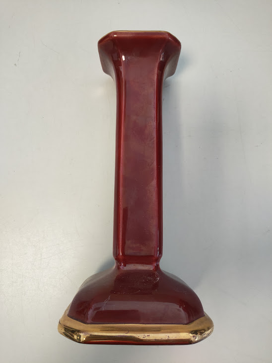 Vaso in Ceramica Bordeaux con Base Squadrata con Dettagli Dorati Vintage Anni ' 70